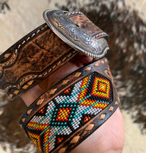 Load image into Gallery viewer, Men&#39;s Hand Tooled Beaded Belt
