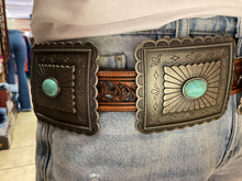 Load image into Gallery viewer, Rodeo Girl Brown Concho Belt with Turquoise
