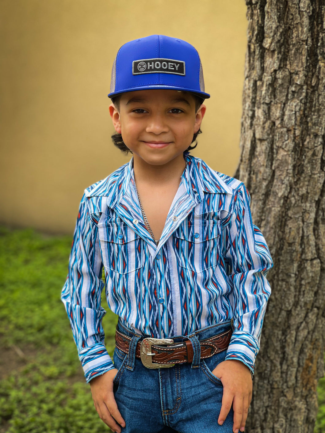 Wrangler Boys Checotah Blue, White & Red LS