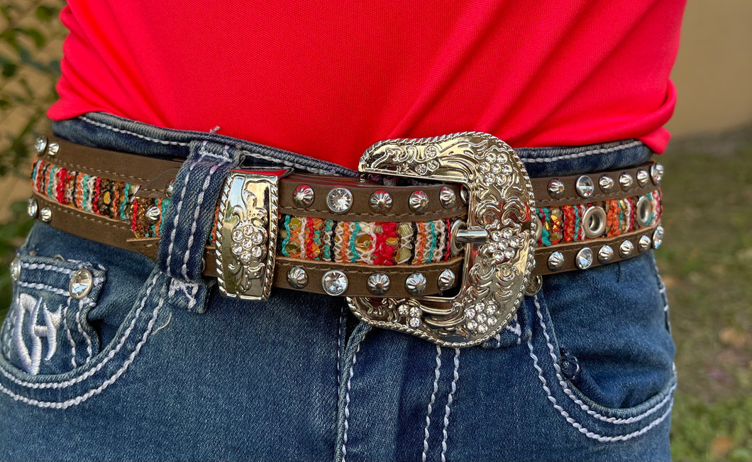 Girls Multi Colored Lace Belt with Studs