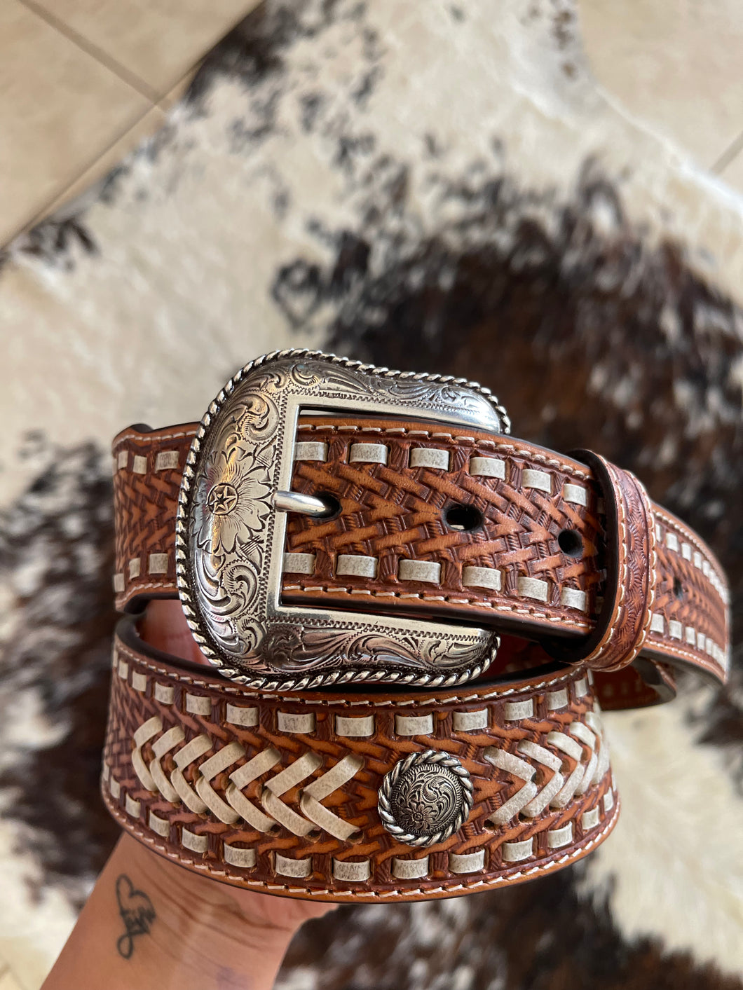 Nocona Men's Basket Concho Brown Belt