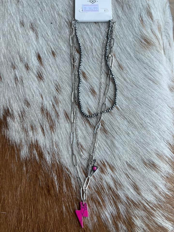 Najavo Pink Lightning Bolt Necklace