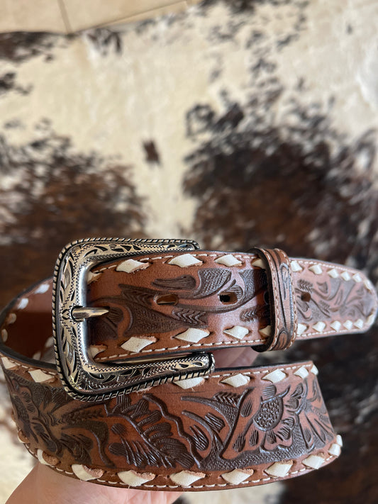 Nocona Men's Hand Tooled Flowered Lace Belt