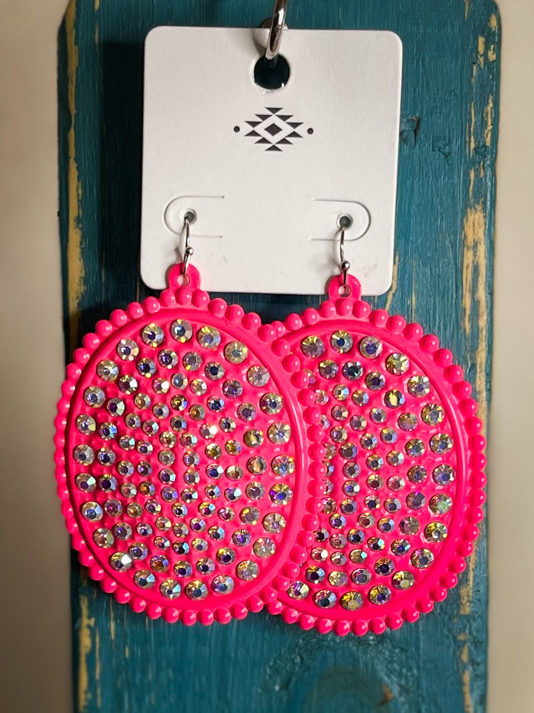 Neon Pink Rhinestone Earrings