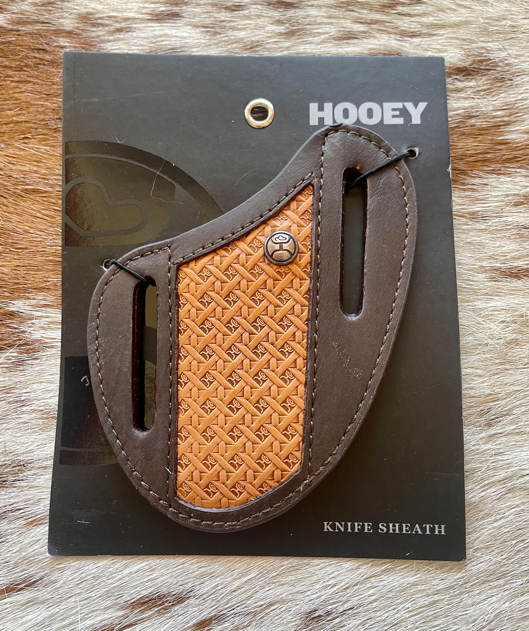 Hooey Tan Basket Weave Embossed Leather Pancake Knife Sheath