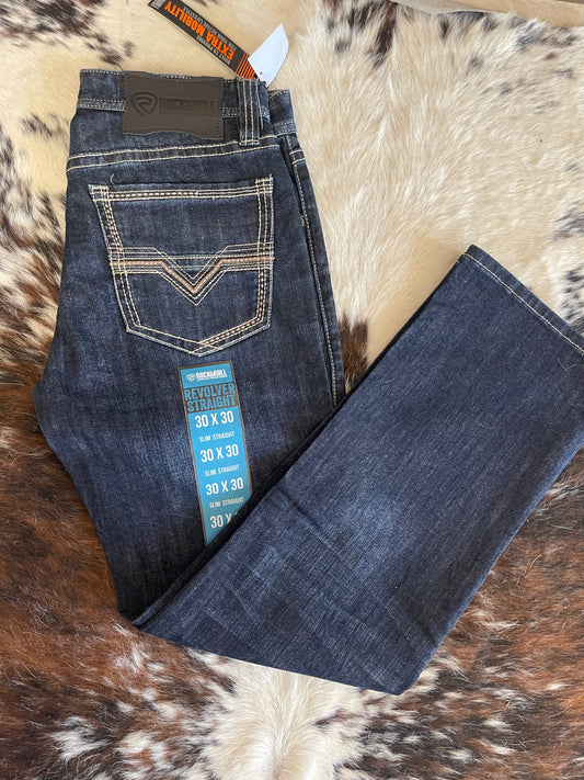 Rock&Roll Denim Natural Leather Revolver Straight Jeans - Dark Wash