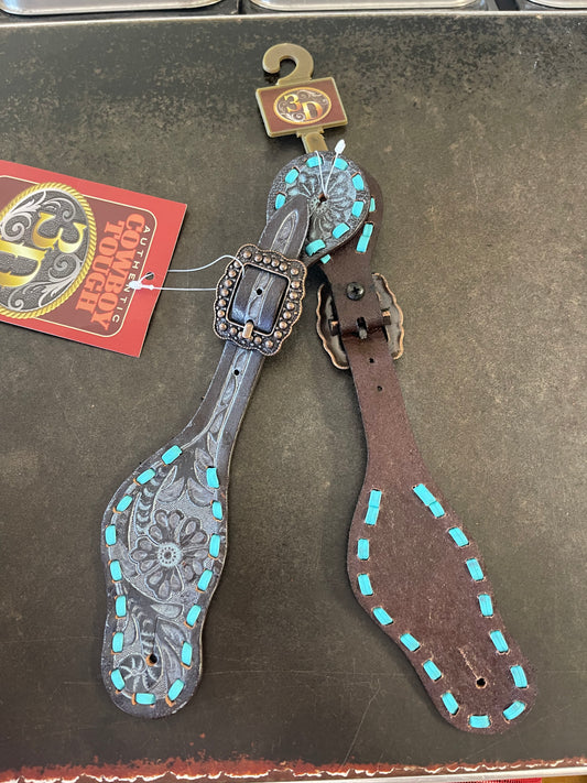 Teal Tooled 3D Spur Straps