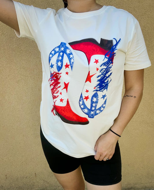 Red, White, and Boots Tee
