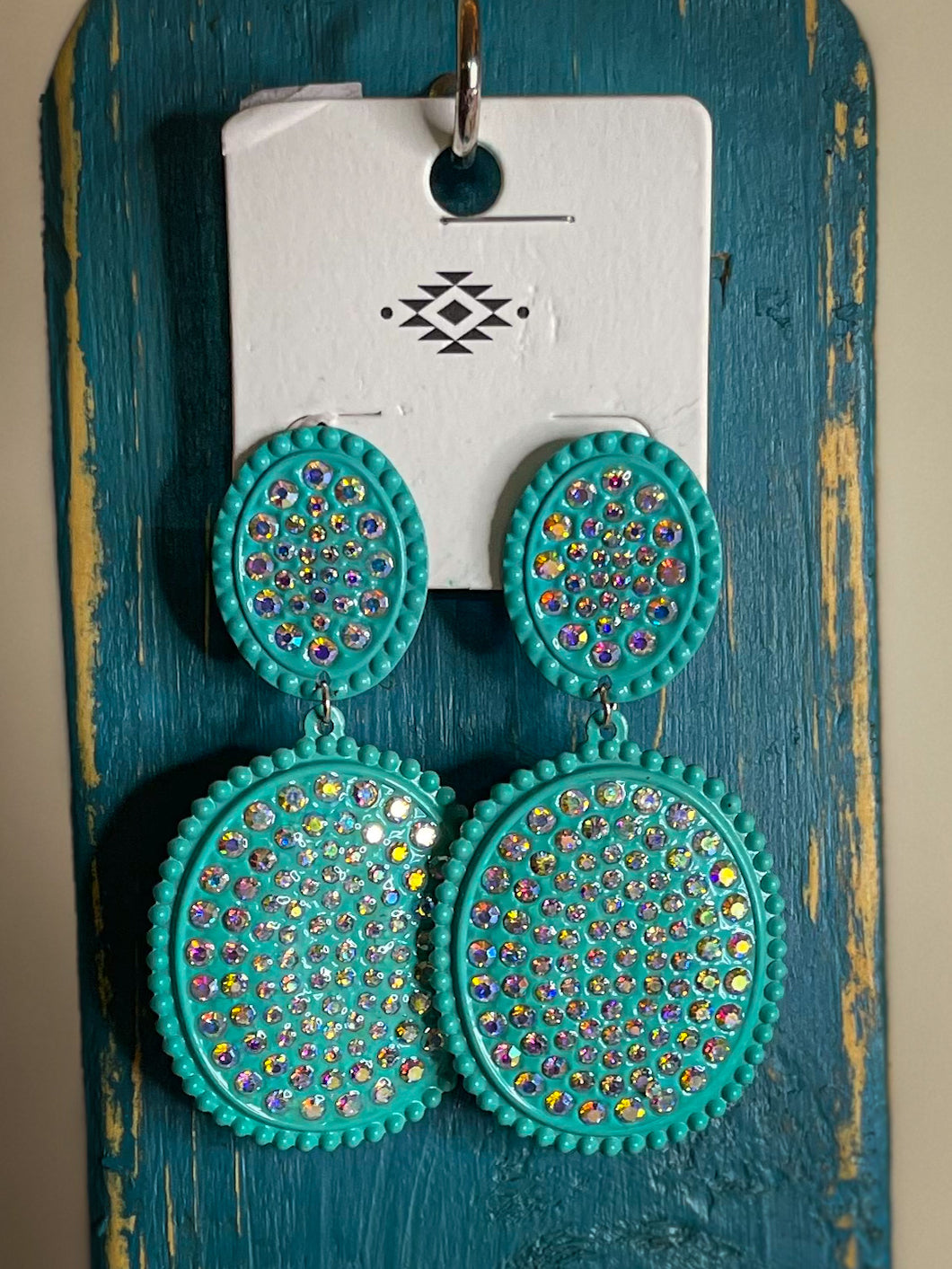 Turquoise Rhinestone Dangle Earrings