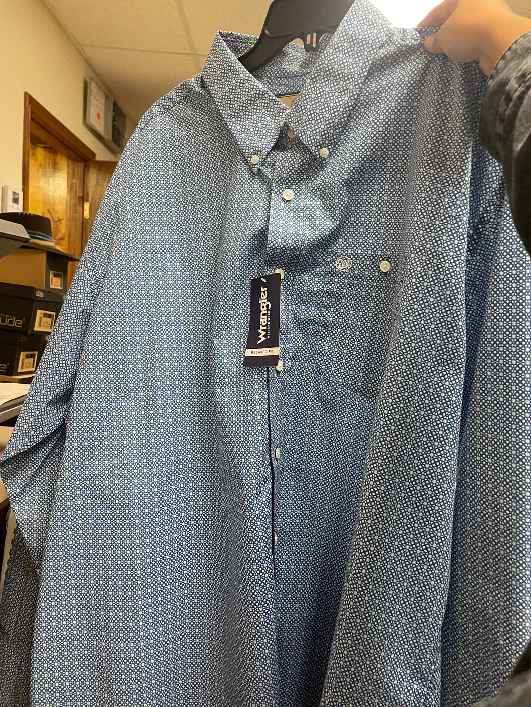 Men's Wrangler Punchy Blue & White LS