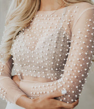 Load image into Gallery viewer, Love Like This Pearl Rhinestone Mesh Top- WHITE
