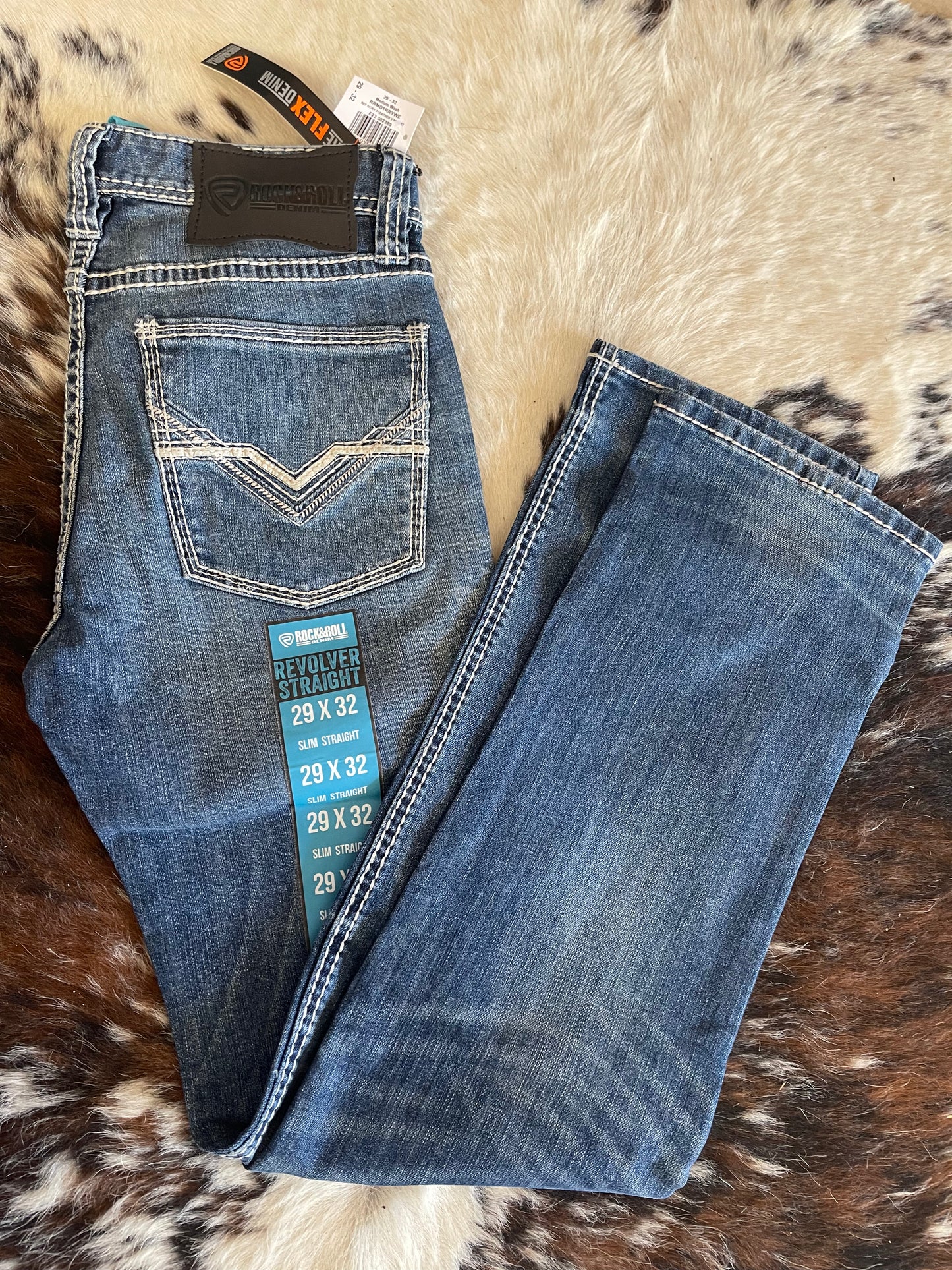 Rock&Roll Denim Ref Ivory Pleather Revolver Straight Jeans - Medium Wash