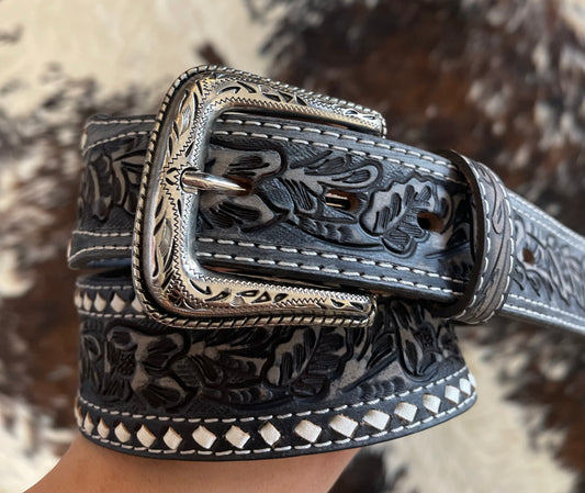 Nocona Men's Black Hand Tooled Belt