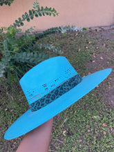Load image into Gallery viewer, 🤠Twister Turquoise Hat W/ Leopard Band
