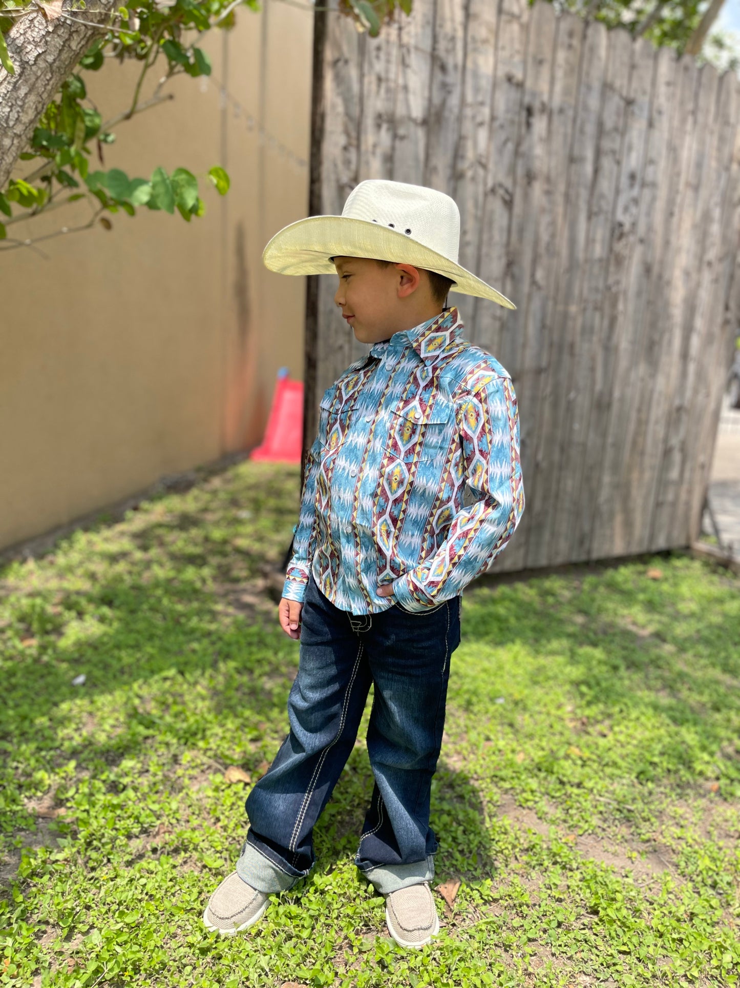 Wrangler Youth Checotah Blue Aztec LS