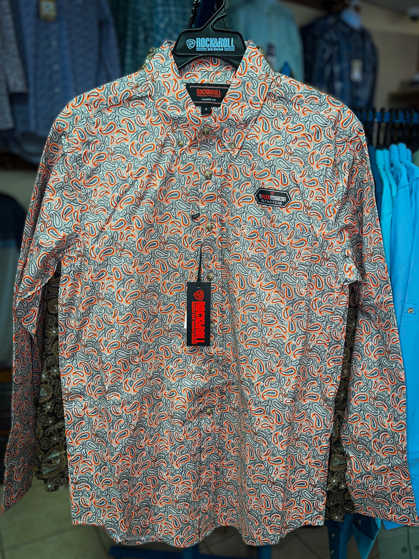 Rock & Roll Denim Paisely Woven Orange LS