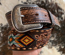 Load image into Gallery viewer, Men&#39;s Hand Tooled Beaded Belt
