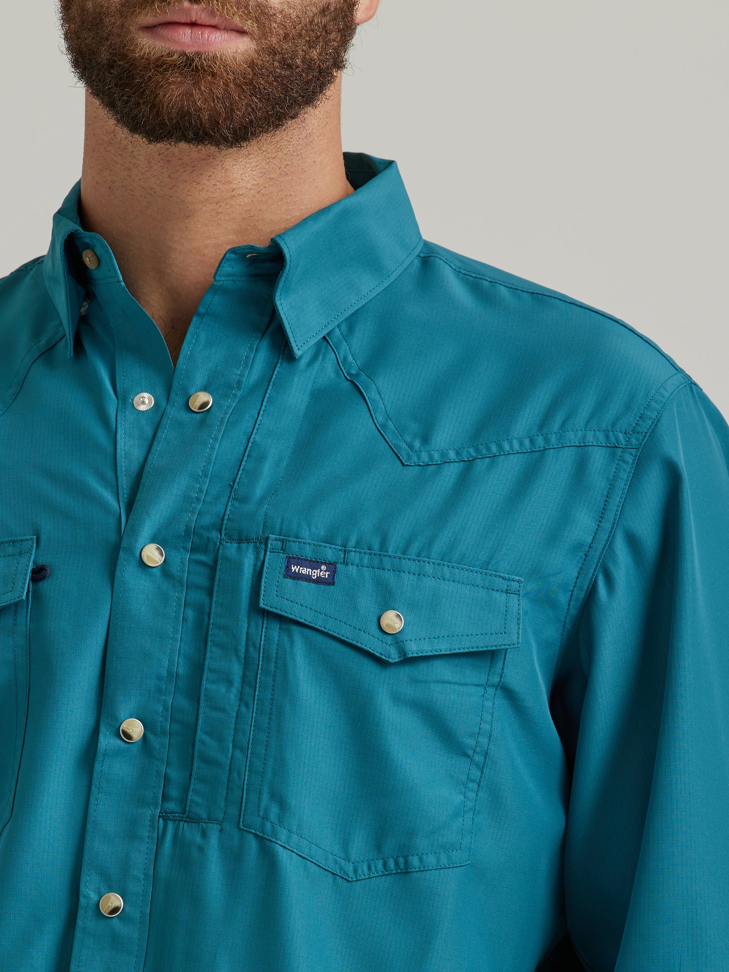 Wrangler Men's Teal L/s Performance Solid