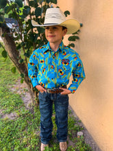 Load image into Gallery viewer, Boy&#39;s Rock and Roll Bright Turquoise Ls Pearlsnap
