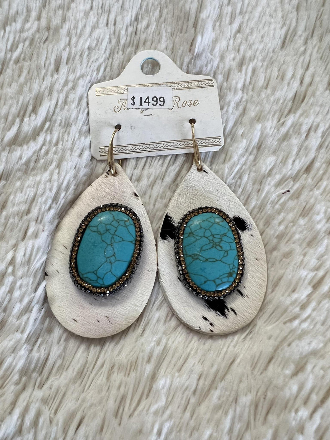 Turquoise Stone Cowhide Earrings