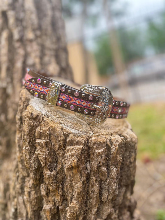 Girls Pink Studded Serape Belt
