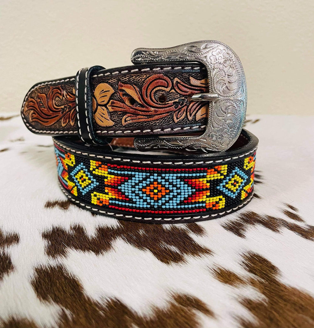 Men's Serape Beaded Tooled Belt