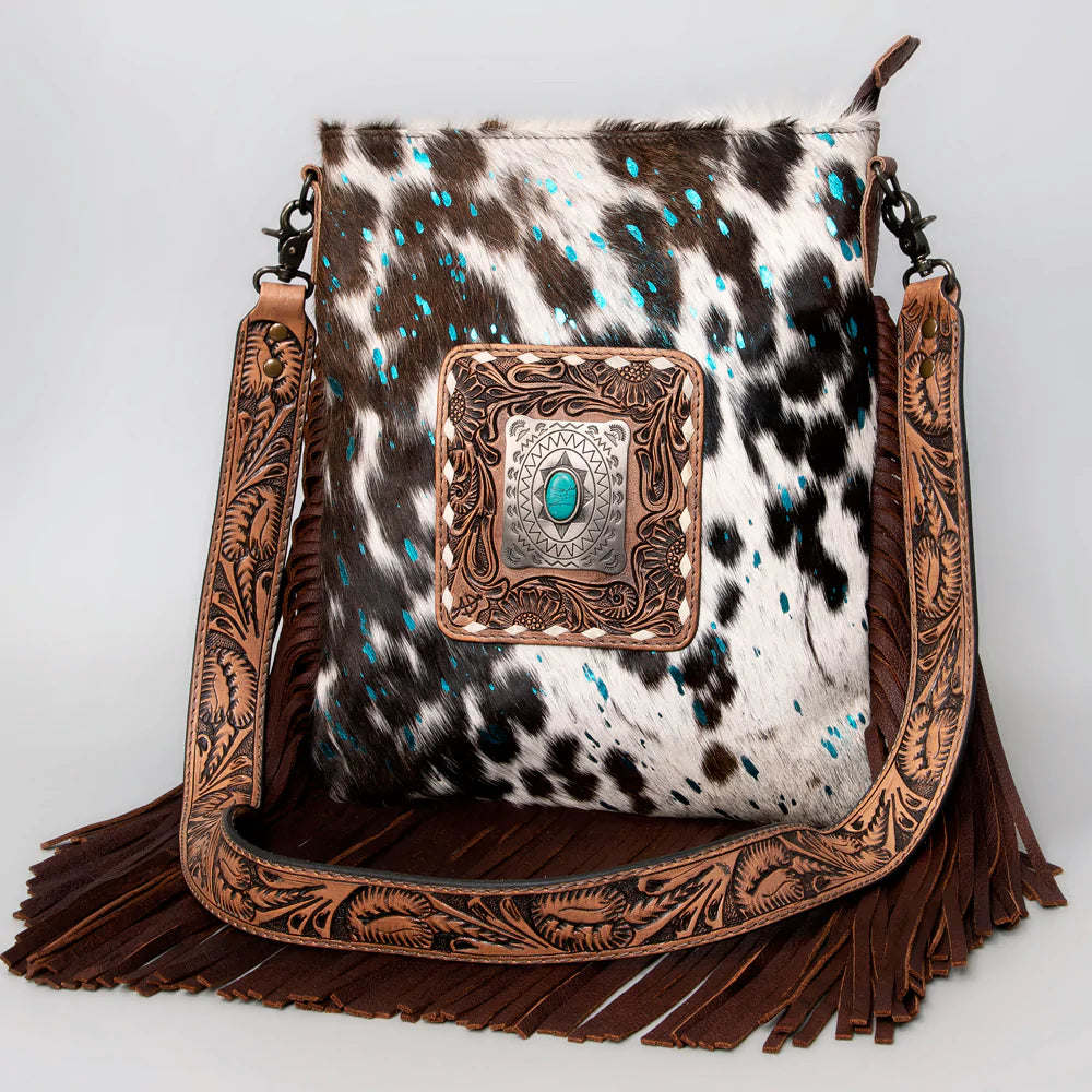 American Darling Cow Print Purse w/ Turquoise Gem