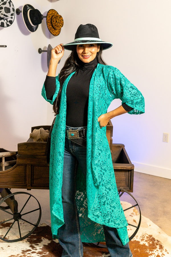 Jade Lace 3/4 Sleeve Duster