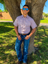 Load image into Gallery viewer, Men&#39;s Wrangler Pearlsnap SS Brown/Blue Plaid Shirt
