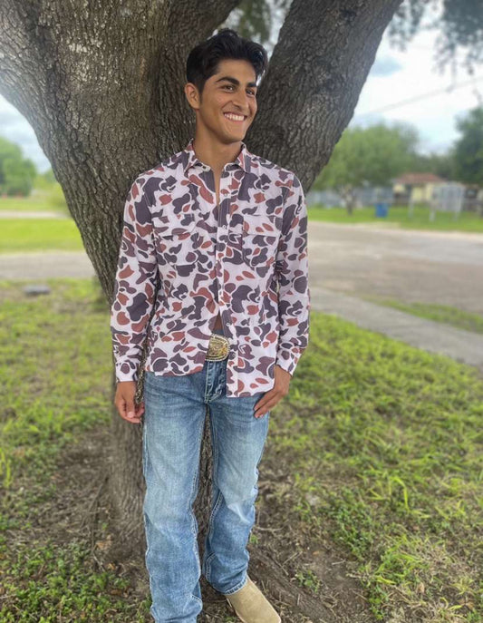 Two Dove Vintage Boone Camo LS Snap up Shirt