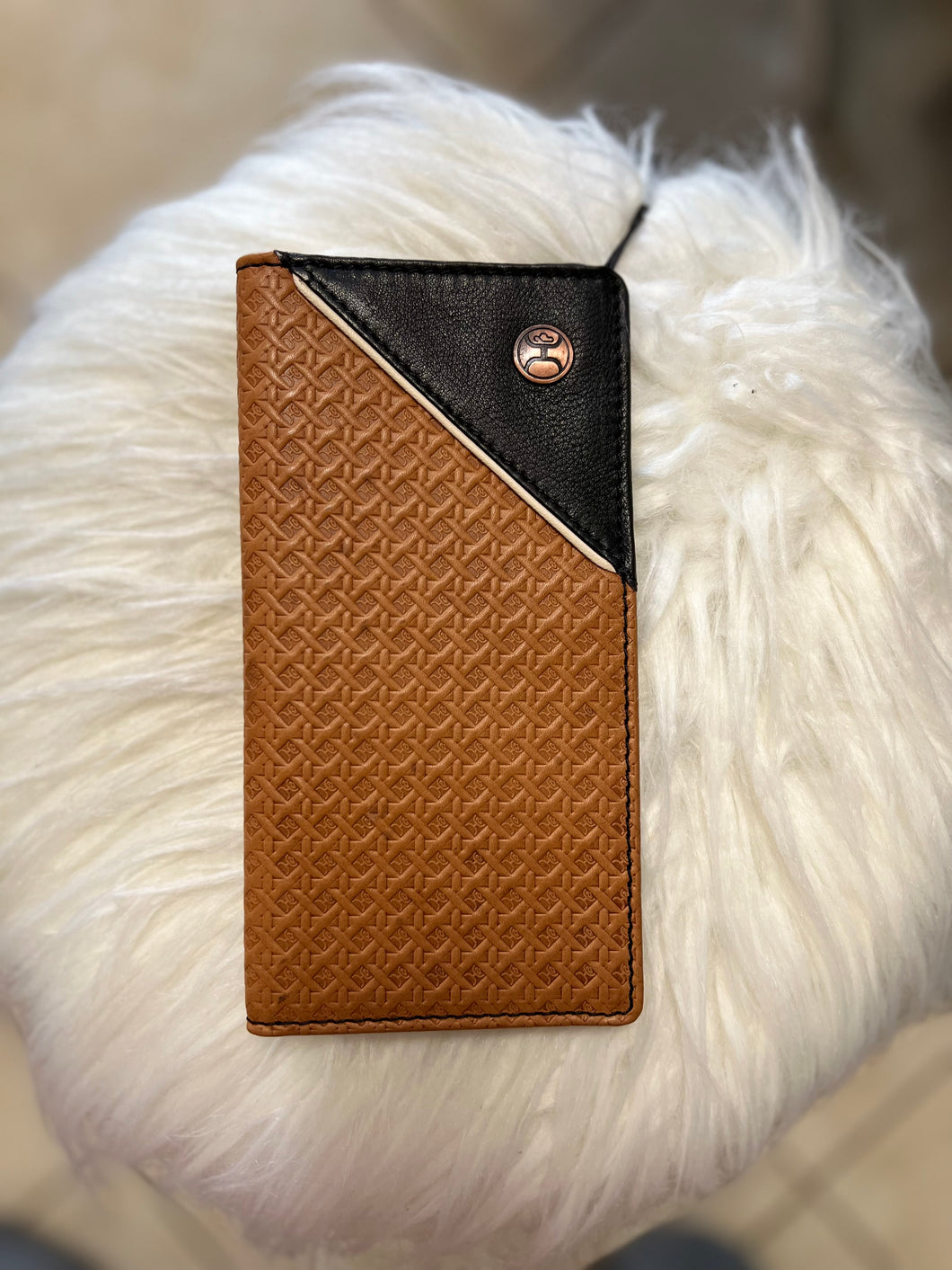Hooey Basketweave Rodeo Wallet w/Black Leather Corner Overlay & Logo