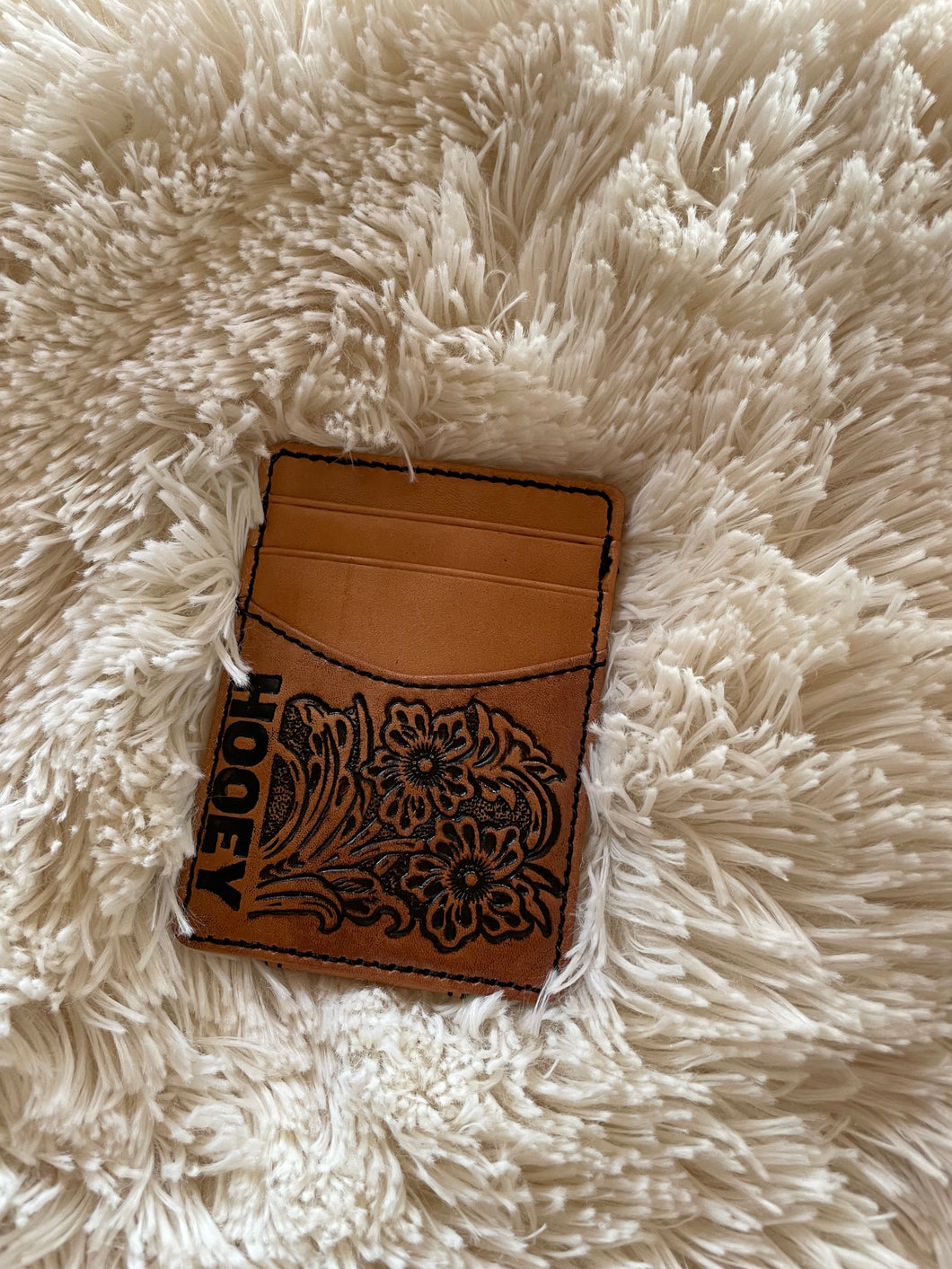 Hand-Tooled Leather Hooey Floral Money Clip w/Pocket
