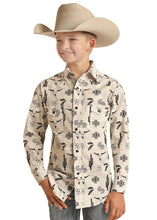 Load image into Gallery viewer, Rock &amp; Roll Boy&#39;s Natural Aztec Poplin Snap Ls Shirt
