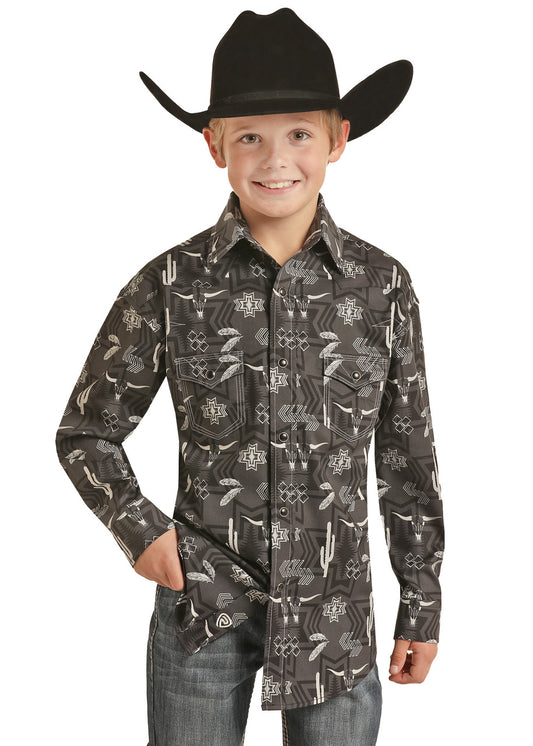Boys Rock & Roll Black Poplin Print