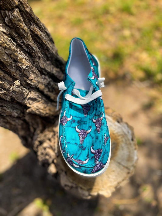 Blue Leopard Bull Slip-ons