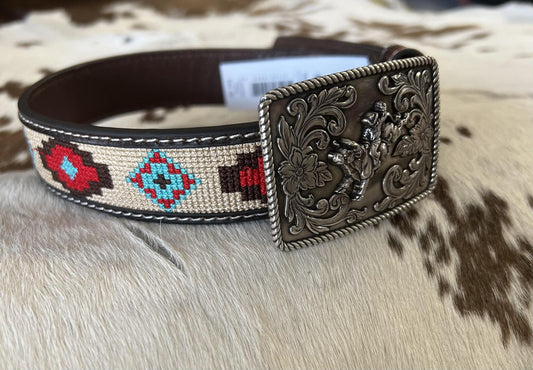 Aztec Stitching Kids Belt w/Buckle