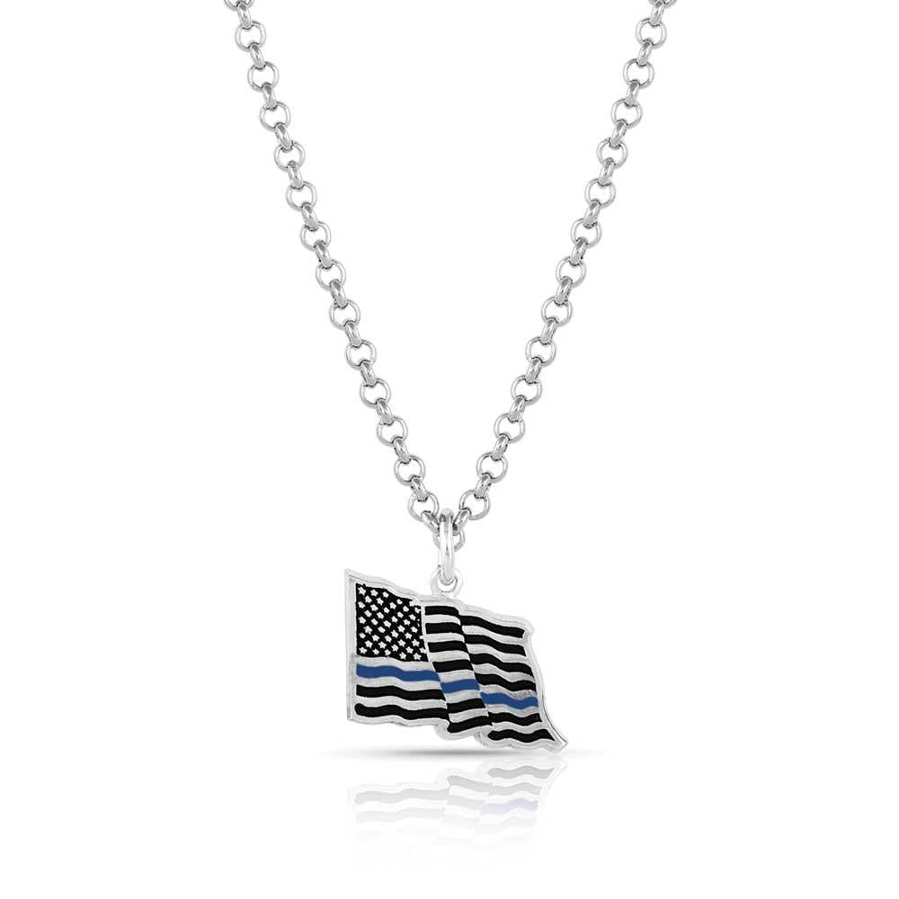I Stand Behind the Thin Blue Line Flag Necklace
