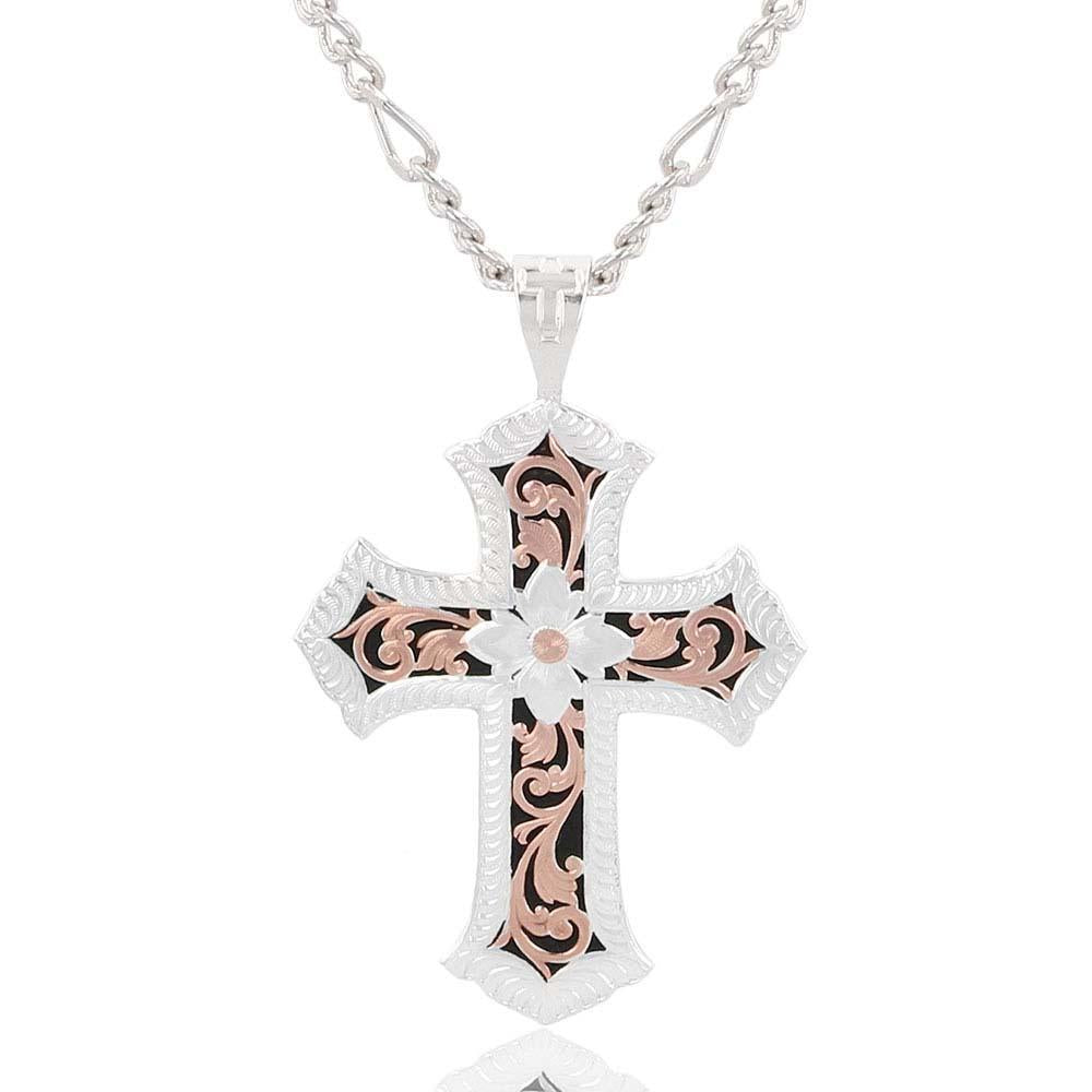 Montana Silversmiths Two Tone Antiqued Floral Cross Necklace