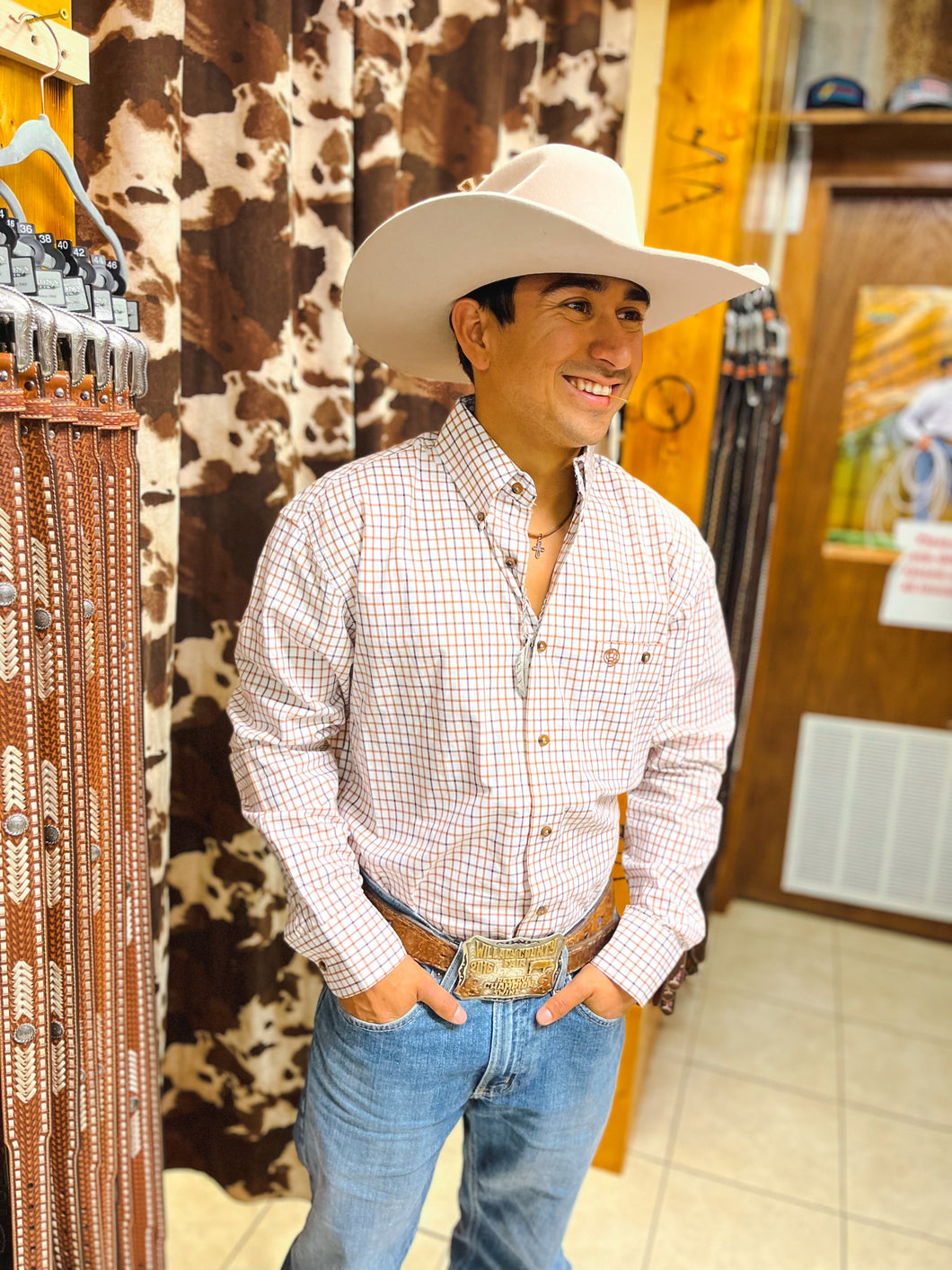Wrangler George Strait Brown Checkered Button up