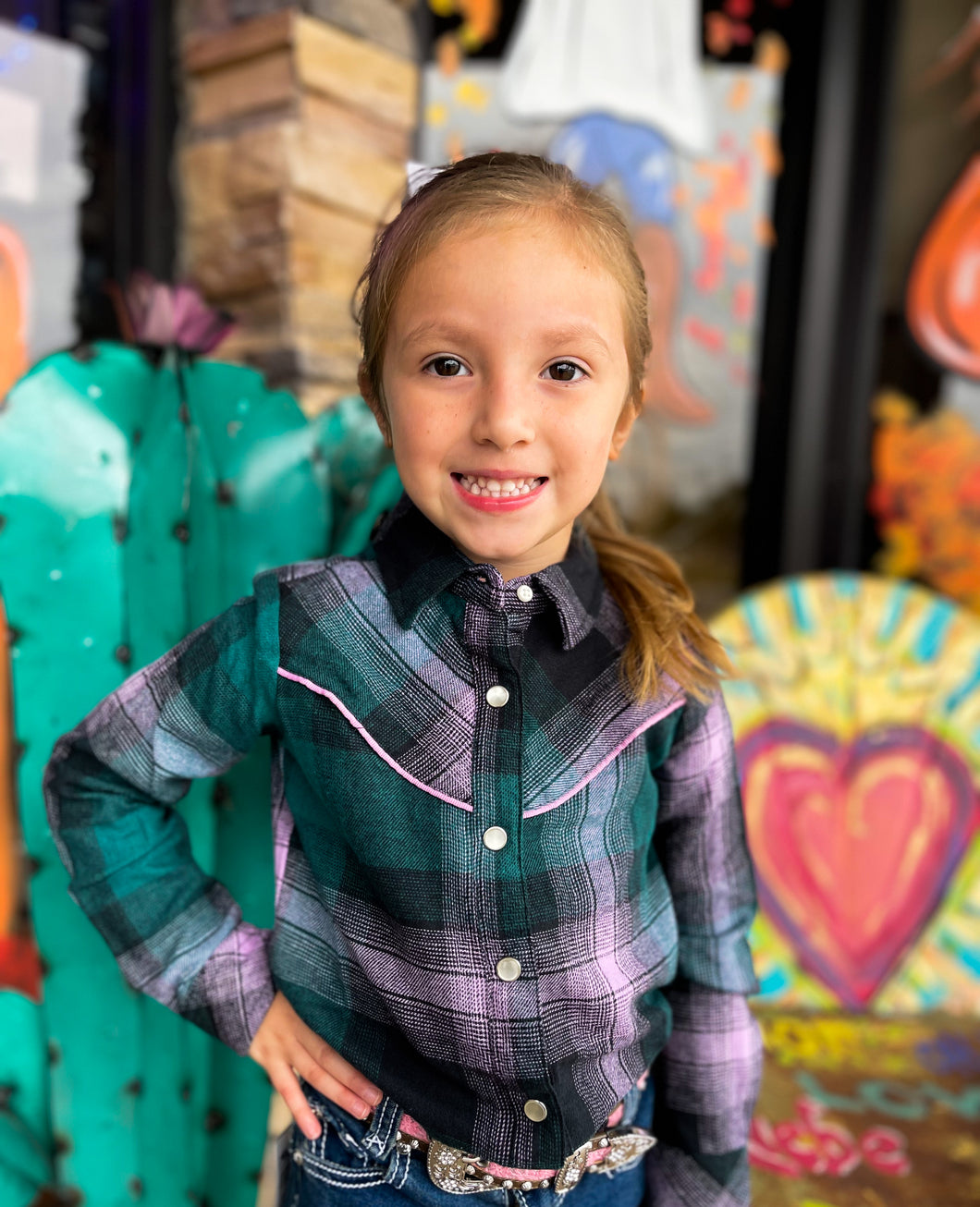 Wrangler Girl's Lavender/Teal Long-sleeve
