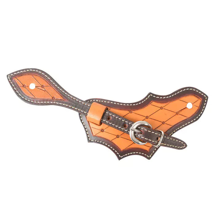 Martin Saddlery Quilted Tooled Oak Leaf Spur Straps with Dyed Edges