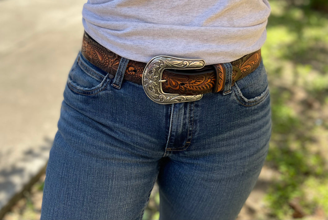 Angel Ranch Women's Hand Tooled Floral Belt