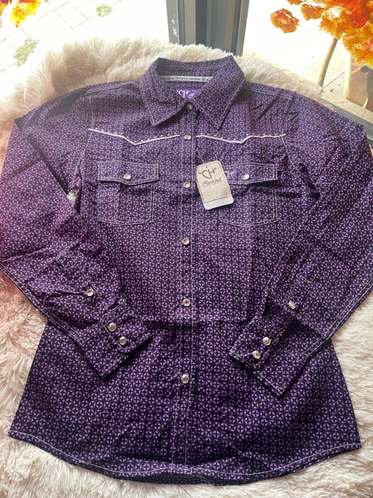 Womens Circle Star L/S Purple Print