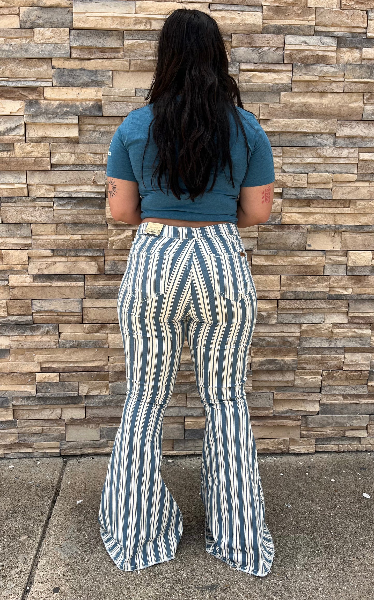 Button Bells High Rise Striped Flare Jeans