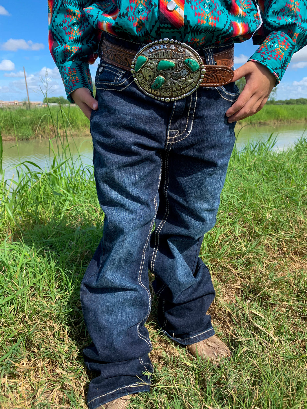 Rock & Roll Boy's Dark Wash Boot Cut Jeans ( BB Gun )