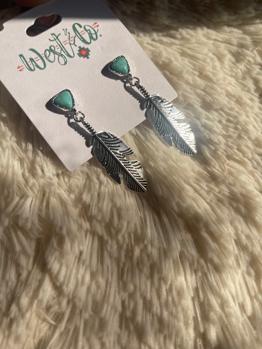 Turquoise Feather Earrings