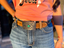 Load image into Gallery viewer, Ariat Women&#39;s Turquoise &amp; Brown Embroidered Belt
