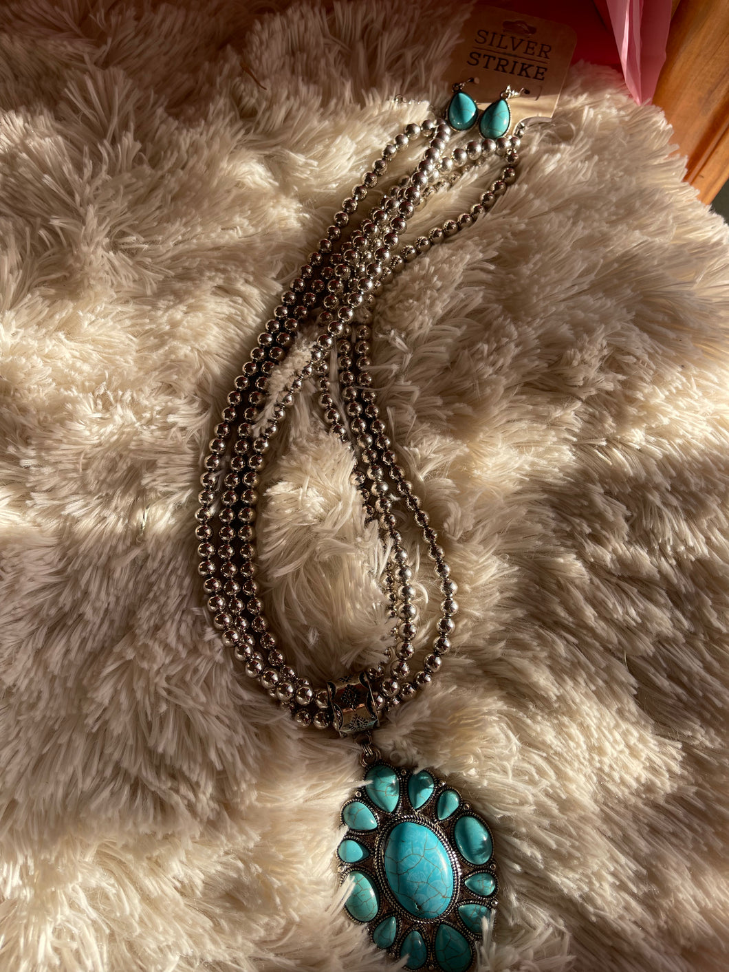 Squash Blossom Silver Bead Necklace Set