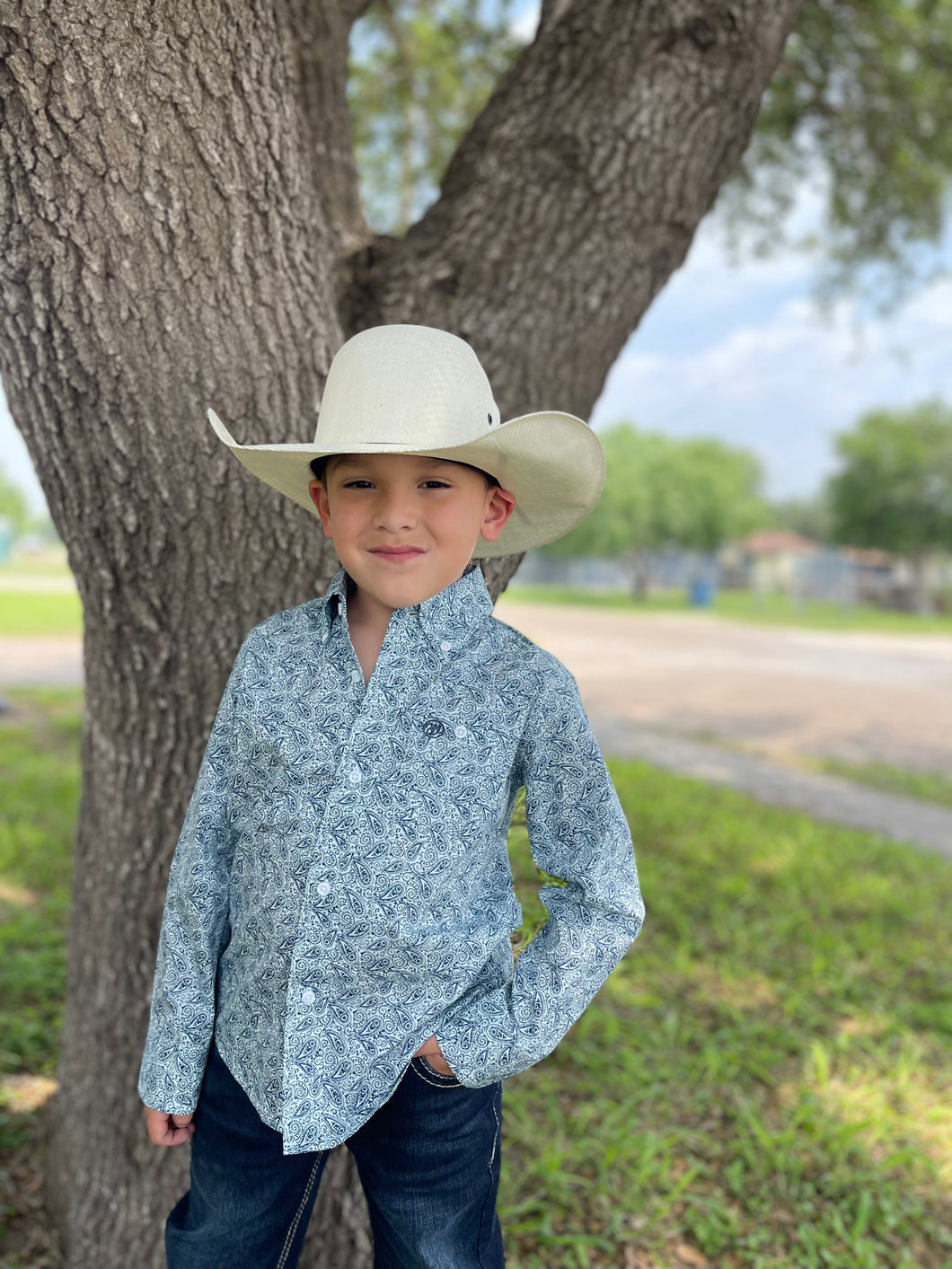 Wrangler Boys Classic Blue Paisley LS