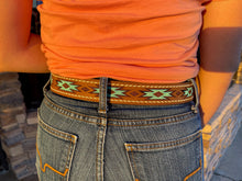 Load image into Gallery viewer, Ariat Women&#39;s Turquoise &amp; Brown Embroidered Belt
